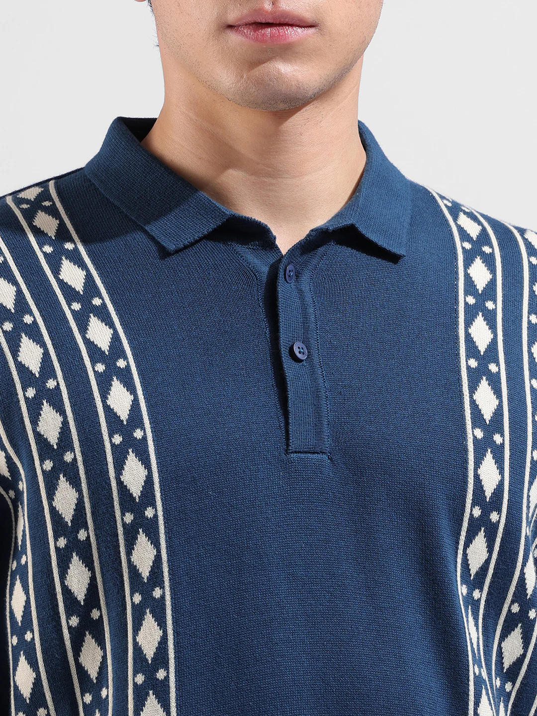 Men's Blue Oversized Fit Striped Flat Knit T-Shirt - Image 7