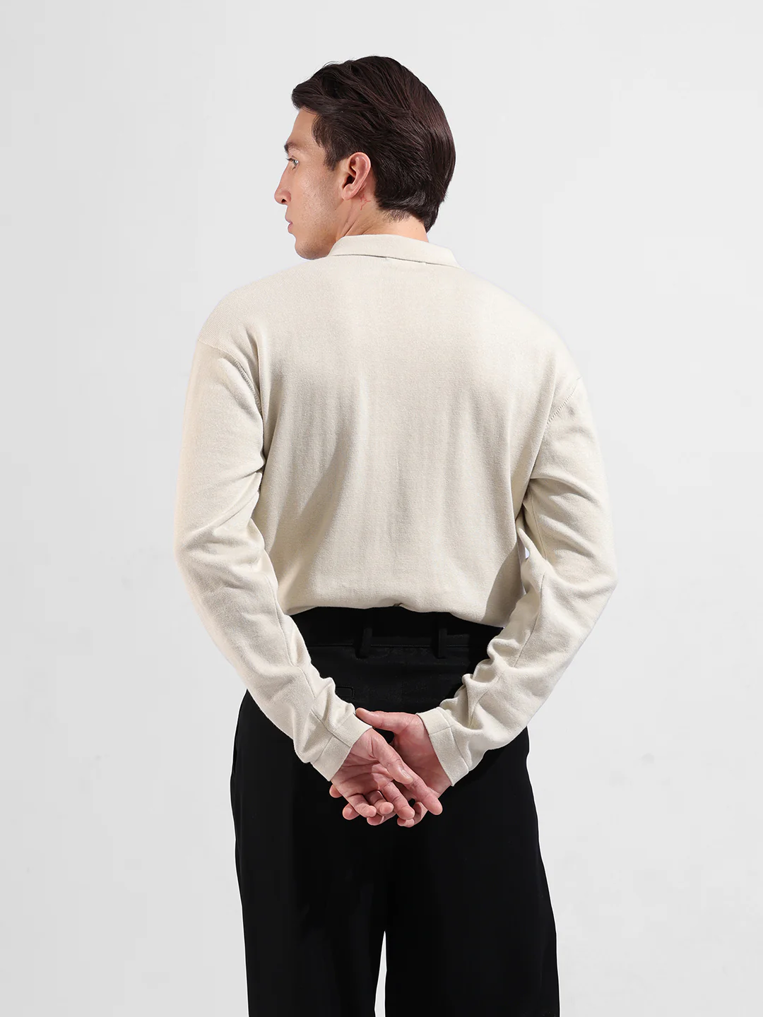 Men's Beige Oversized Fit Striped Flat Knit T-Shirt - Image 5