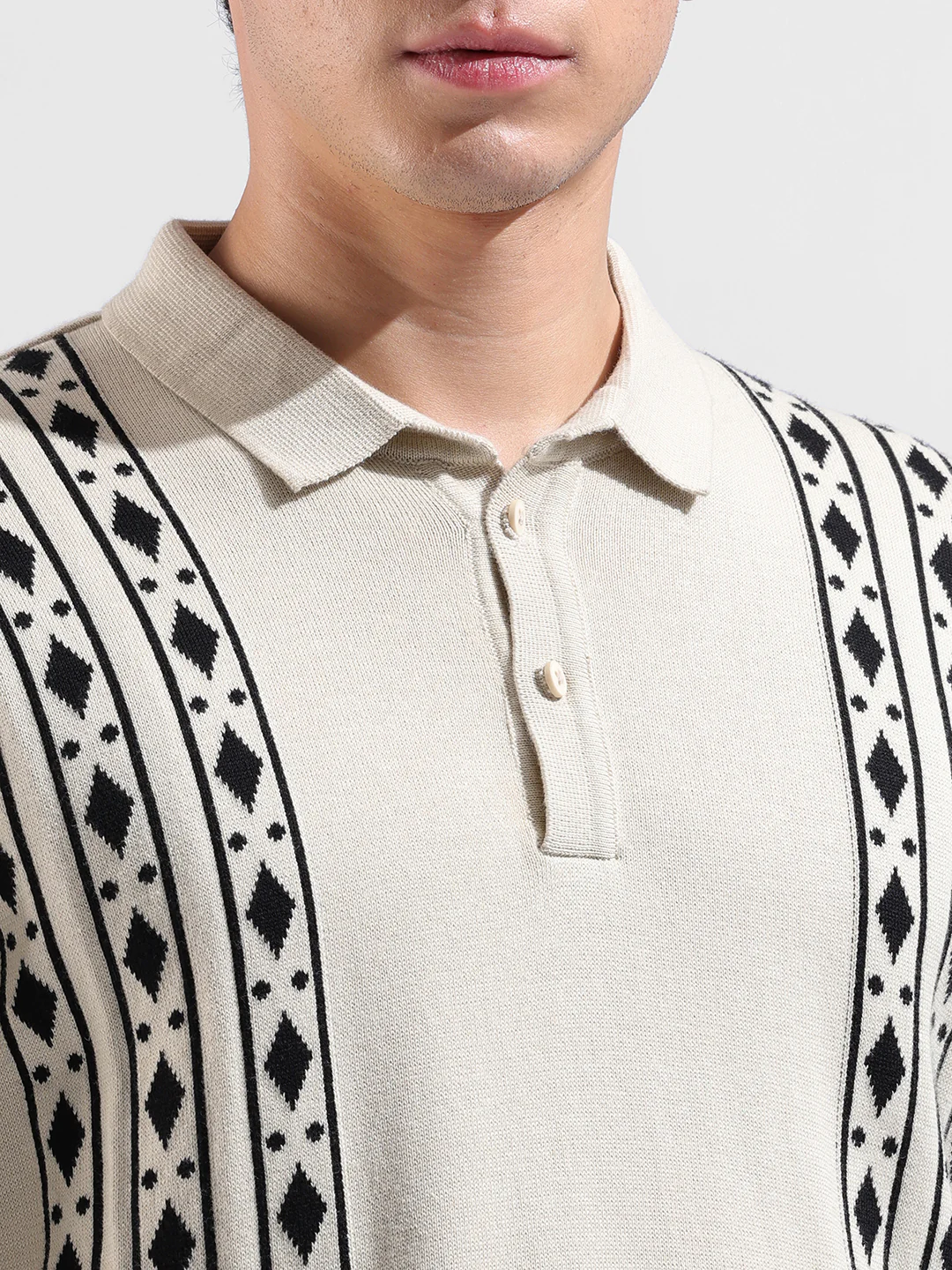 Men's Beige Oversized Fit Striped Flat Knit T-Shirt - Image 6