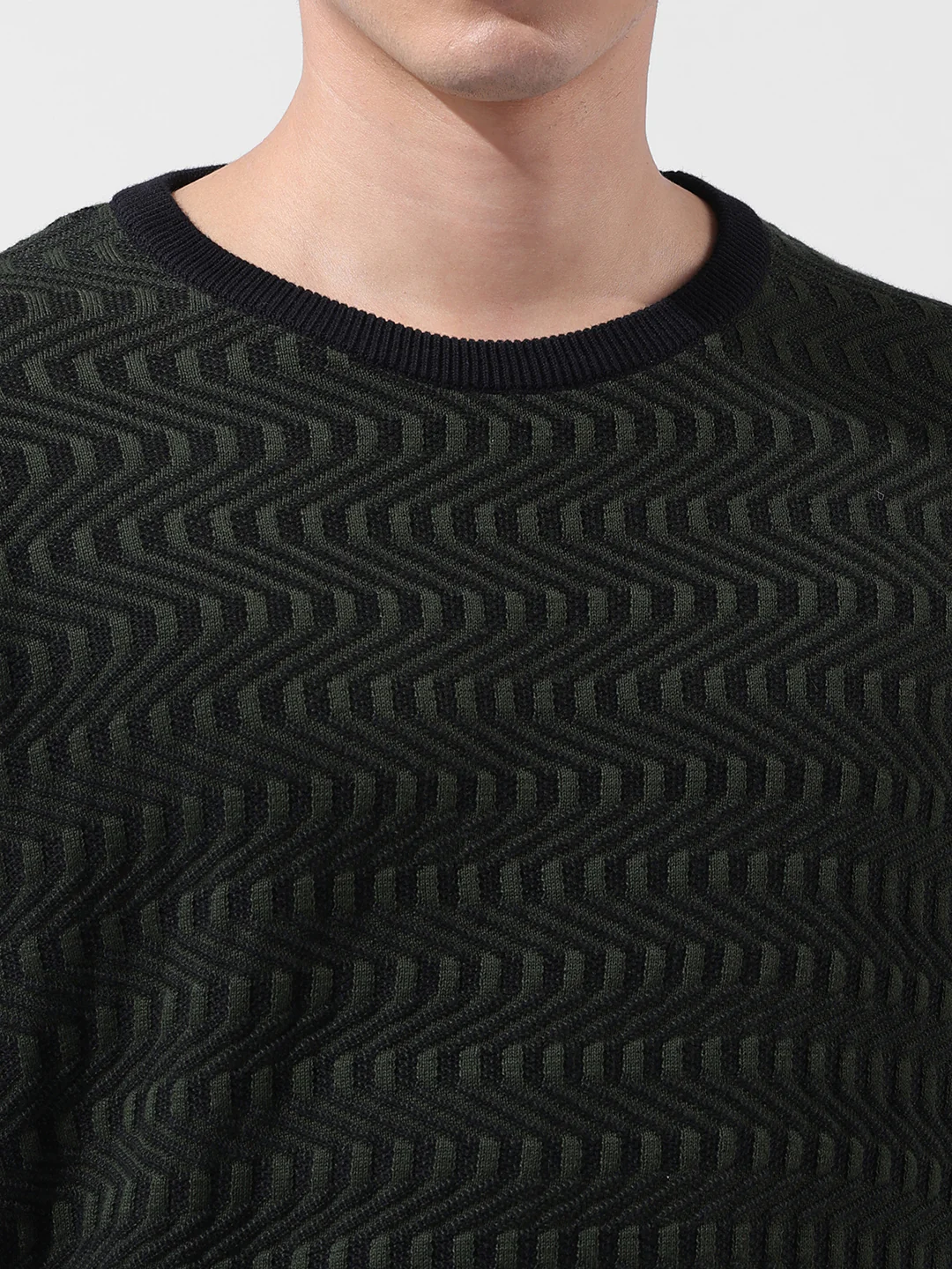 Men's Green Oversized Fit Solid Flat Knit Crew Neck T-Shirt - Image 5