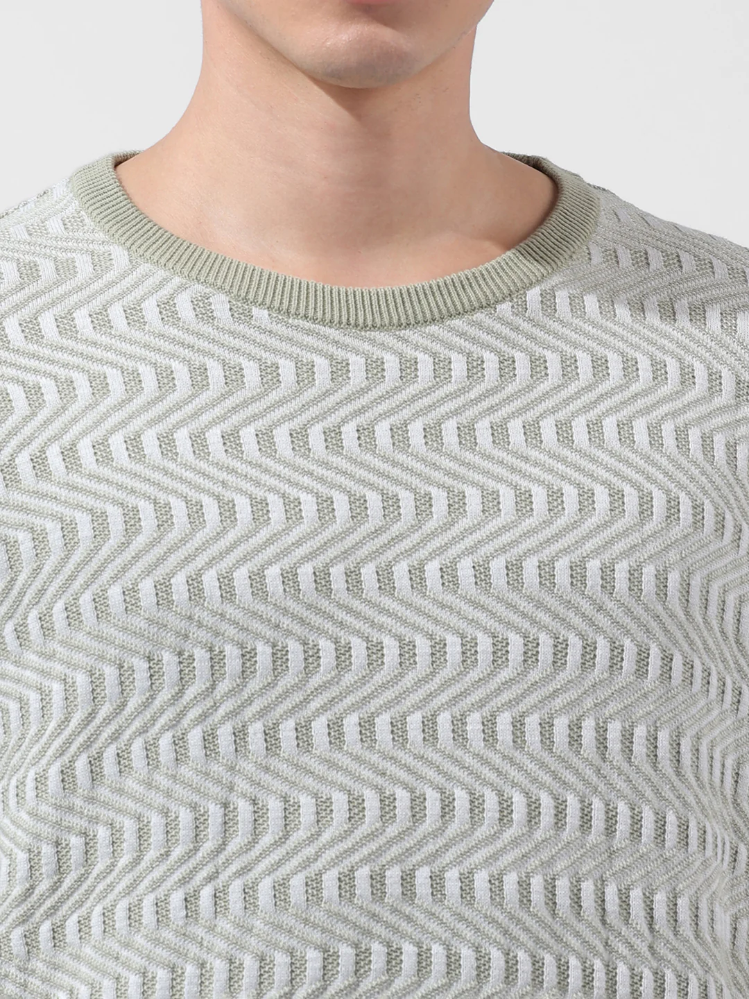 Men's Green Oversized Fit Solid Flat Knit T-Shirt - Image 5