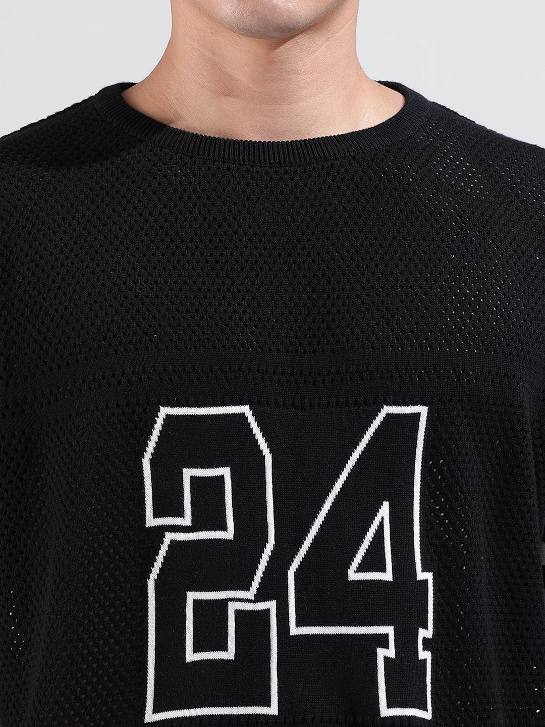 Men's Black Oversized Fit Printed Flat Knit T-Shirt - Image 5