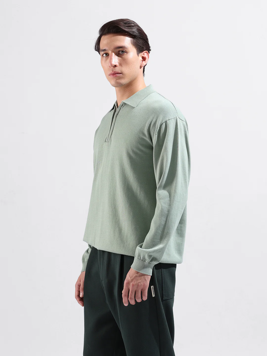 Men's Green Oversized Fit Solid Flat Knit T-Shirt - Image 4