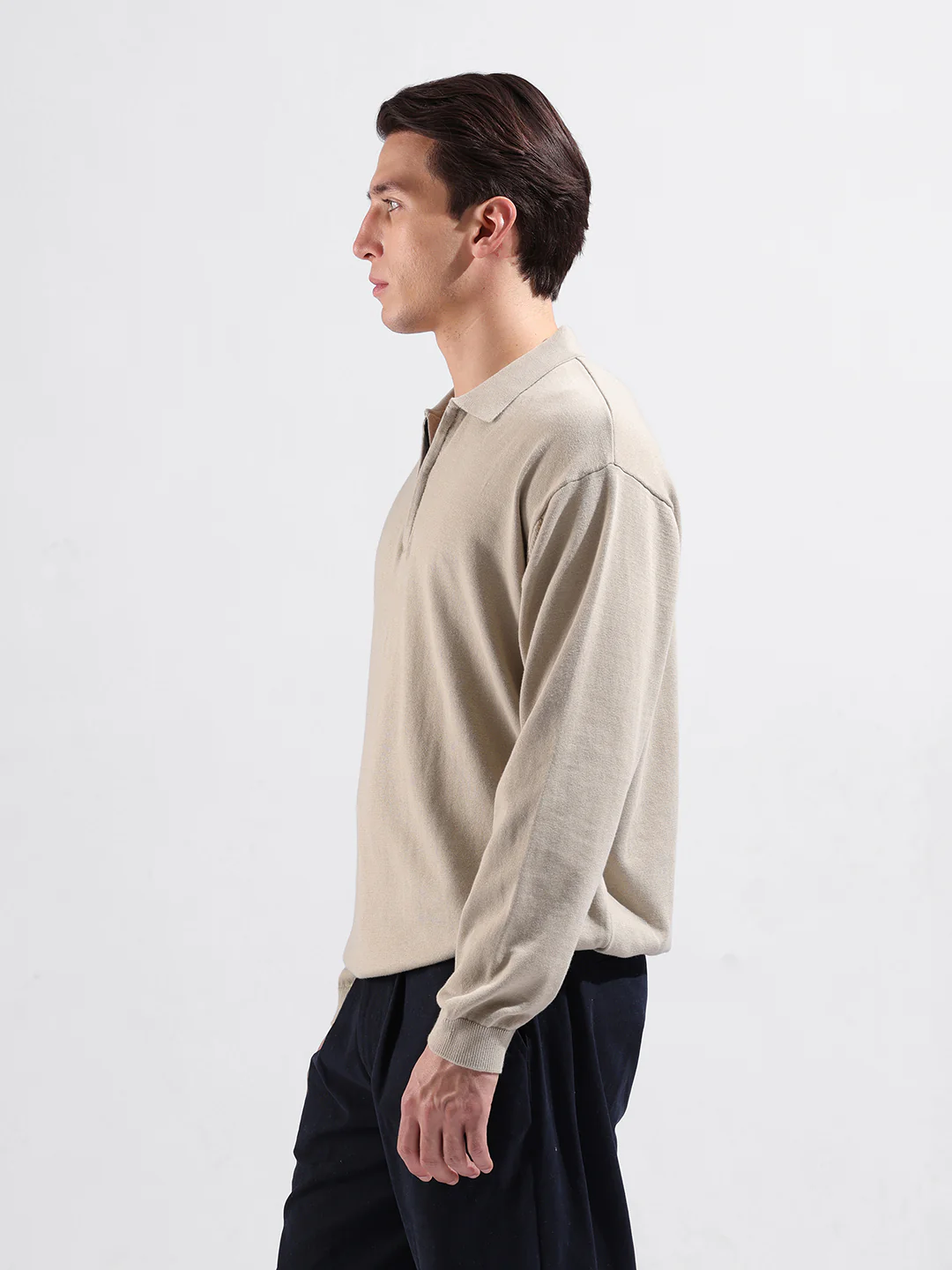 Men's Beige Oversized Fit Solid Flat Knit T-Shirt - Image 3