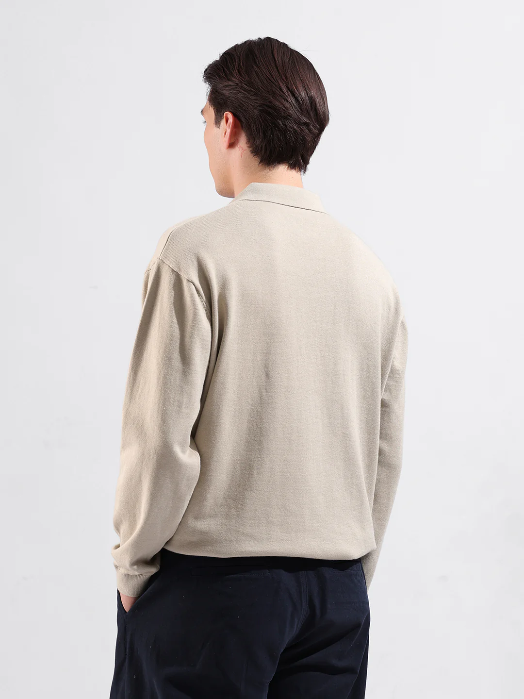 Men's Beige Oversized Fit Solid Flat Knit T-Shirt - Image 5