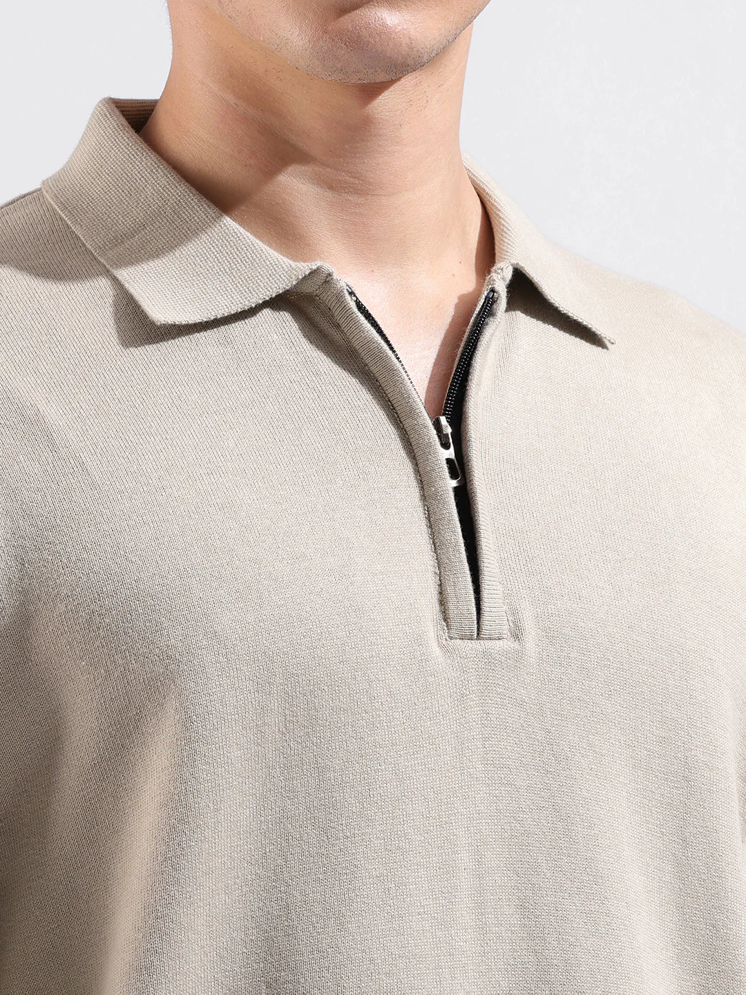 Men's Beige Oversized Fit Solid Flat Knit T-Shirt - Image 6
