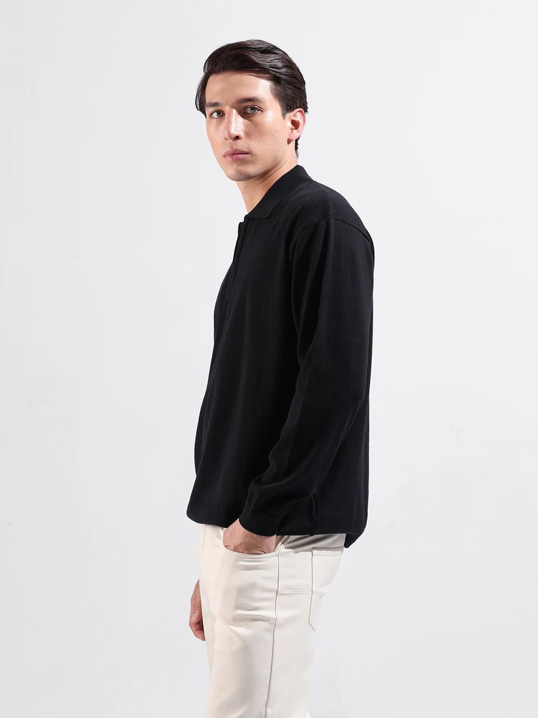 Men's Black Oversized Fit Solid Flat Knit T-Shirt - Image 4
