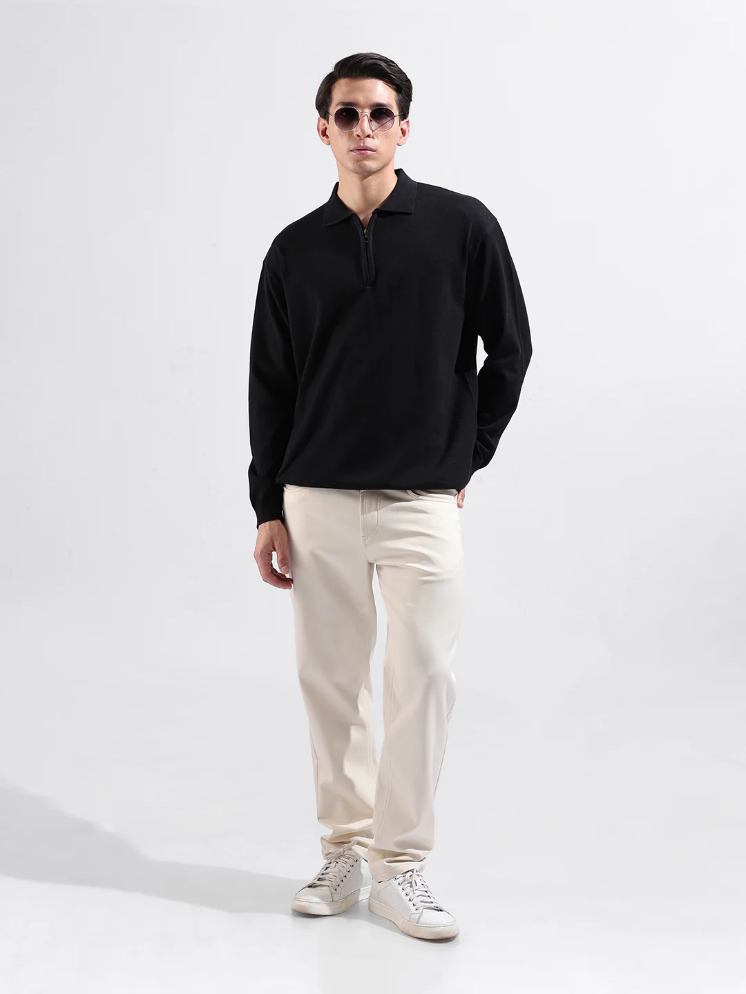 Men's Black Oversized Fit Solid Flat Knit T-Shirt - Image 5