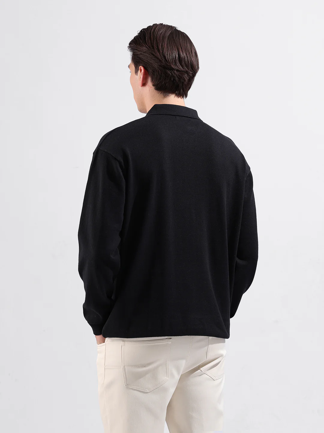 Men's Black Oversized Fit Solid Flat Knit T-Shirt - Image 6