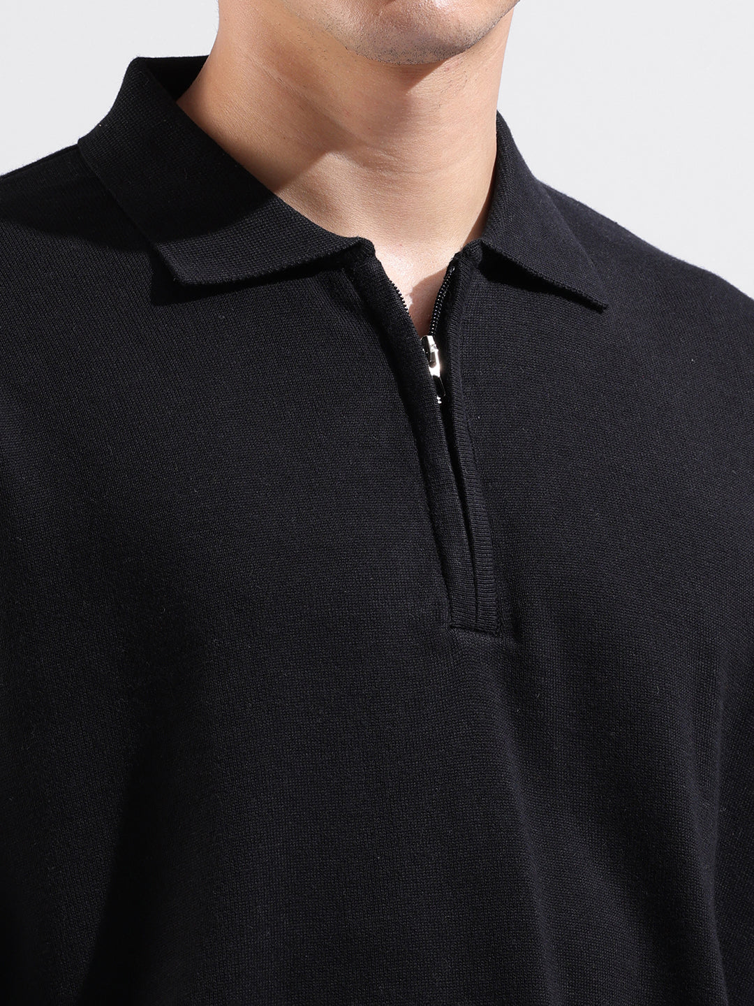 Men's Black Oversized Fit Solid Flat Knit T-Shirt - Image 7