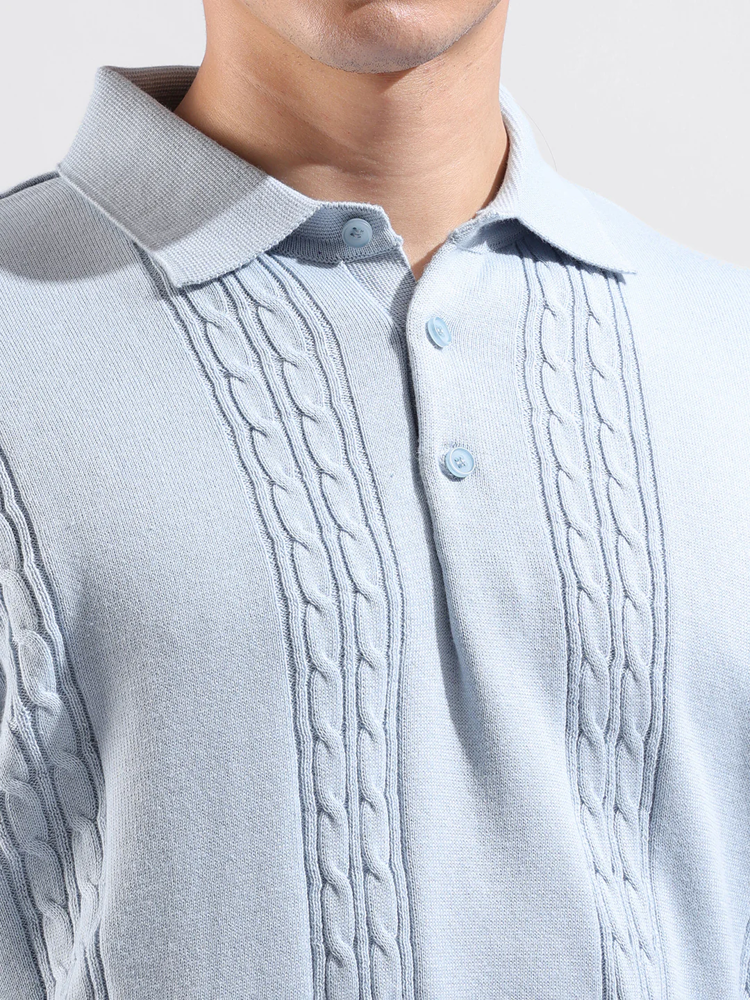 Men's Blue Oversized Fit Solid Flat Knit T-Shirt - Image 6