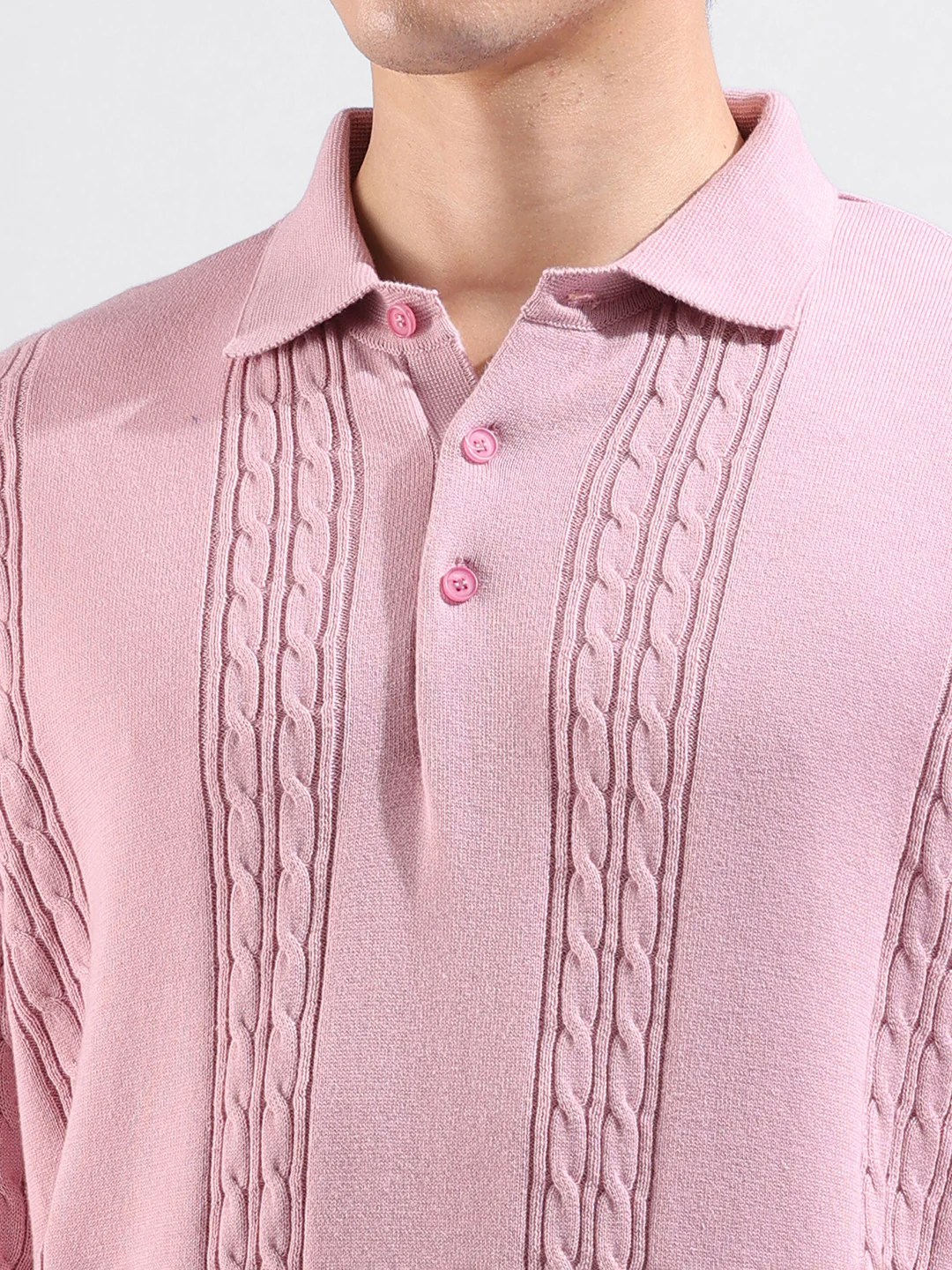 Men's Pink Oversized Fit Solid Flat Knit T-Shirt - Image 7