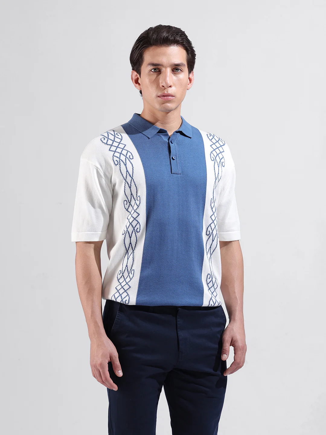 Men's White Oversized Fit Striped Flat Knit T-Shirt - Image 3