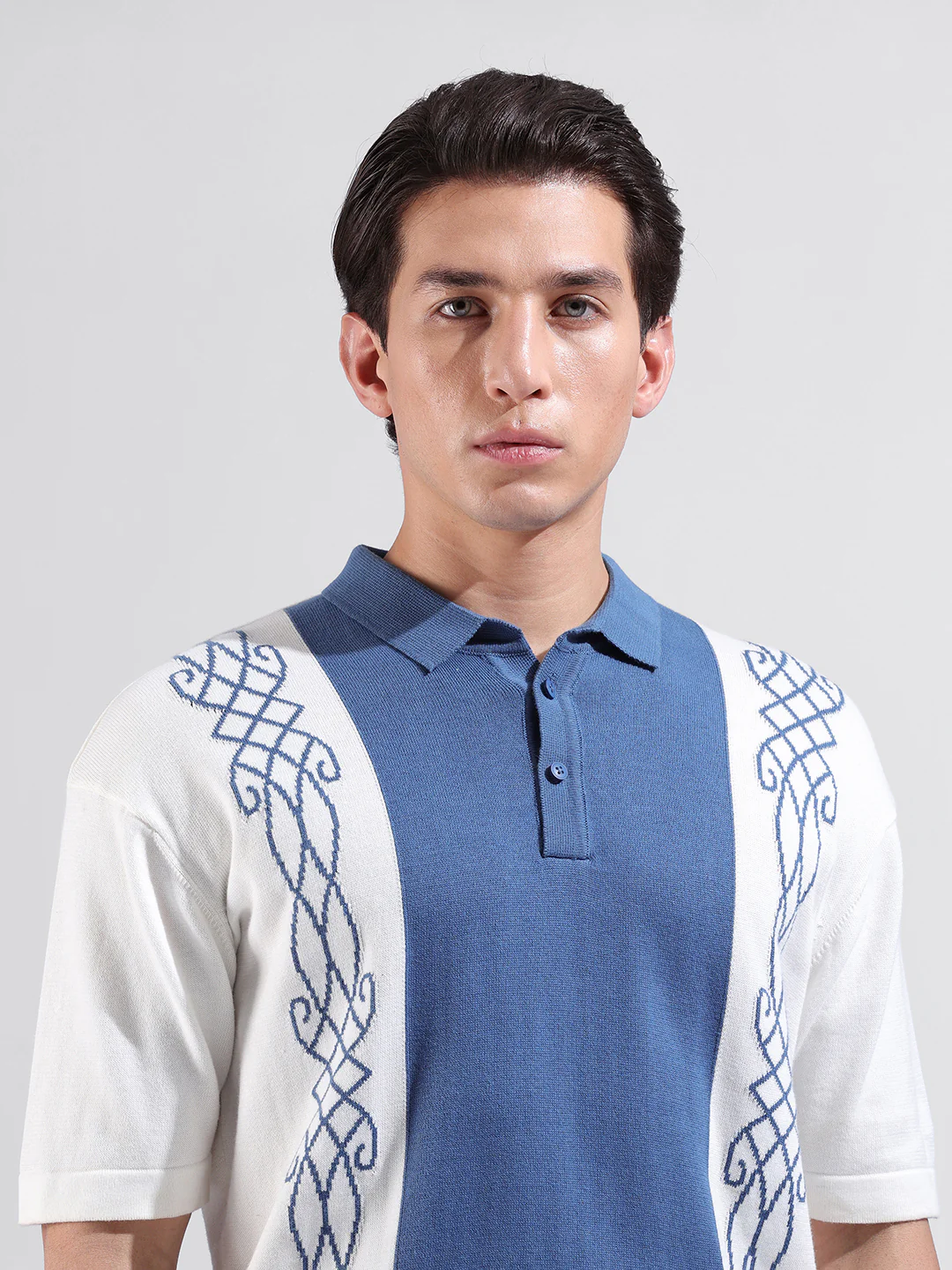 Men's White Oversized Fit Striped Flat Knit T-Shirt - Image 4