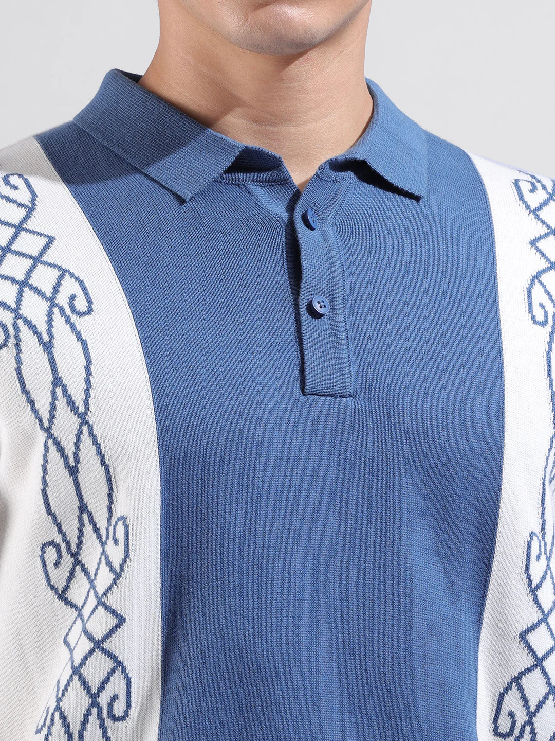 Men's White Oversized Fit Striped Flat Knit T-Shirt - Image 5