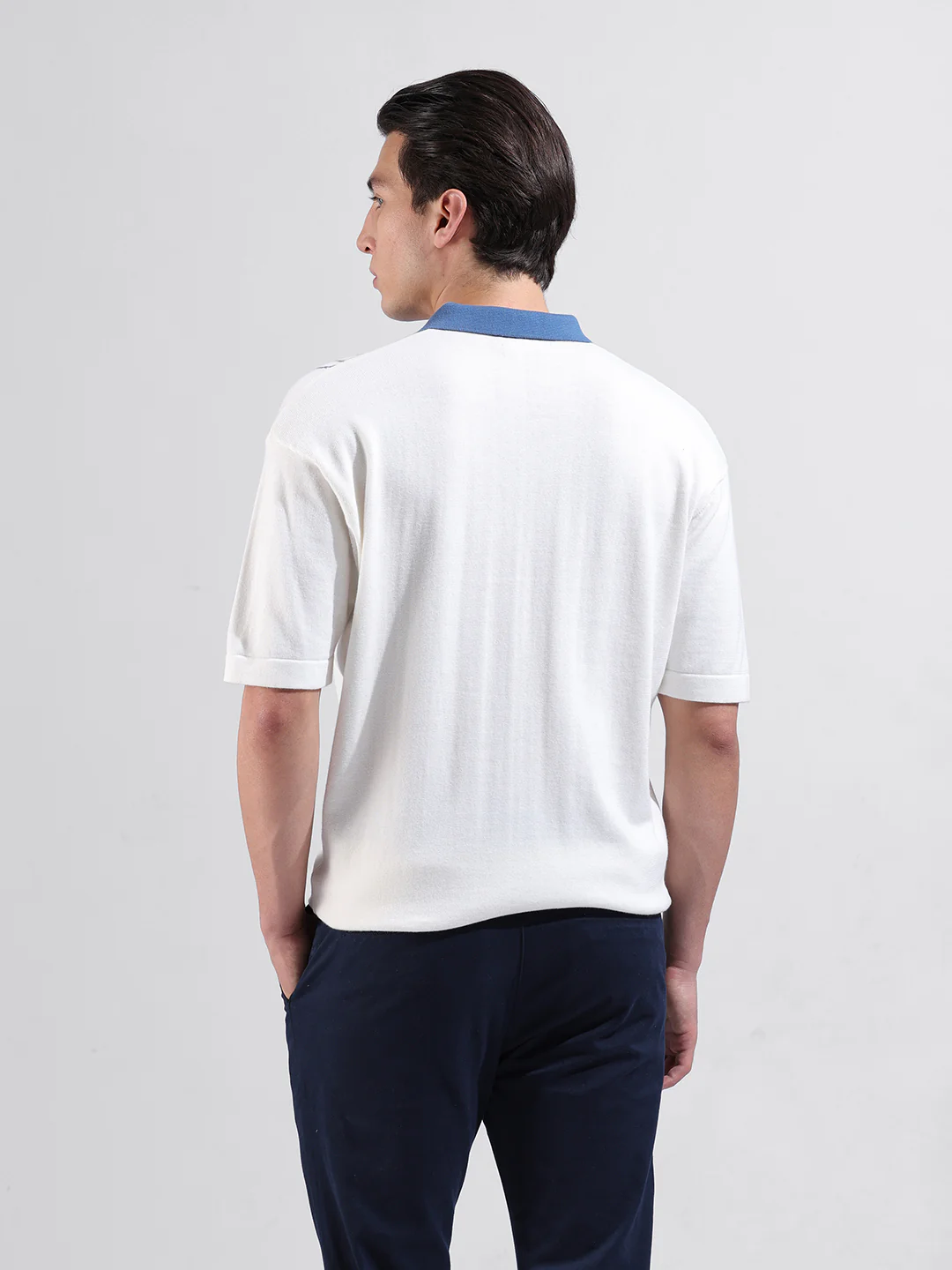 Men's White Oversized Fit Striped Flat Knit T-Shirt - Image 6