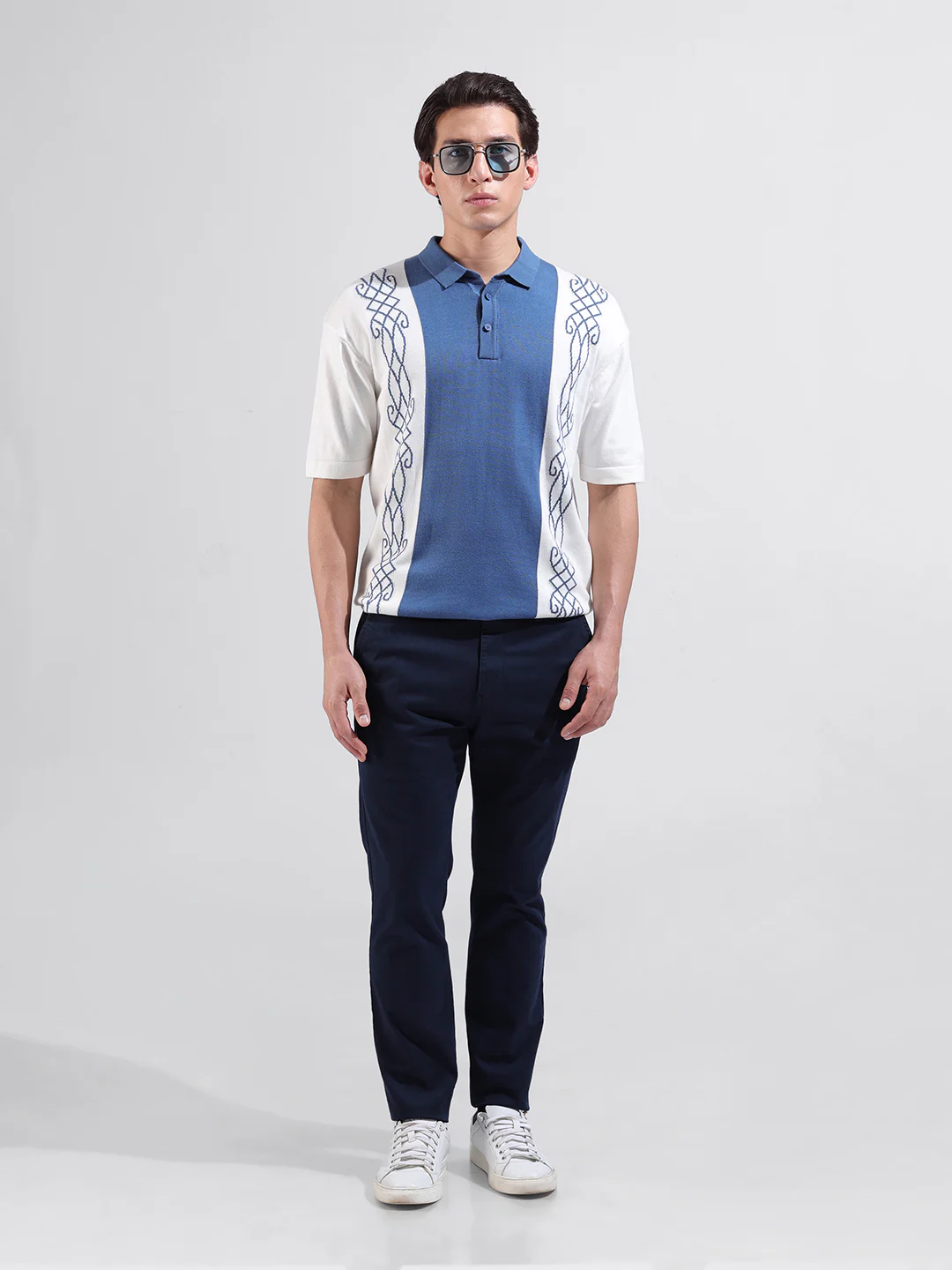 Men's White Oversized Fit Striped Flat Knit T-Shirt - Image 7