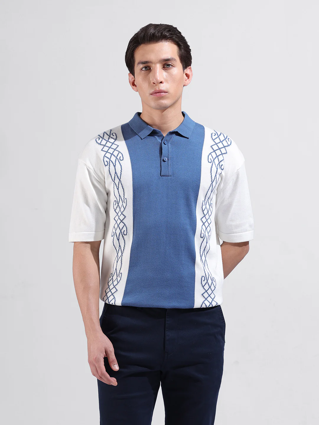 Men's White Oversized Fit Striped Flat Knit T-Shirt - Image 8