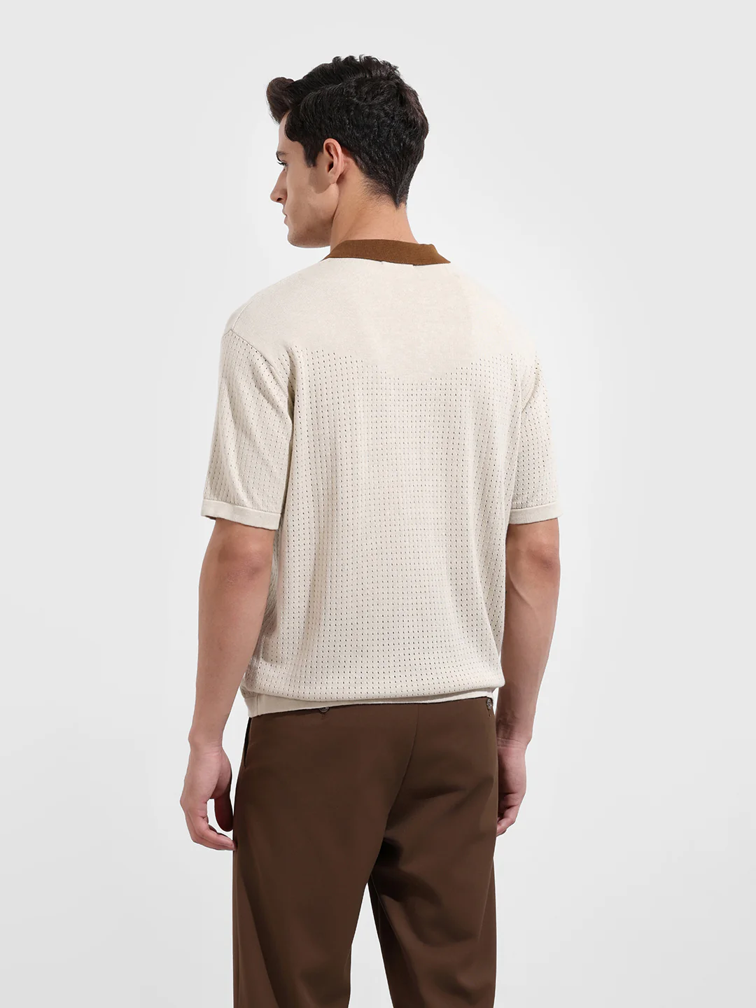 Men's Cream Oversized Fit Embroidered Flat Knit Shirt - Image 6