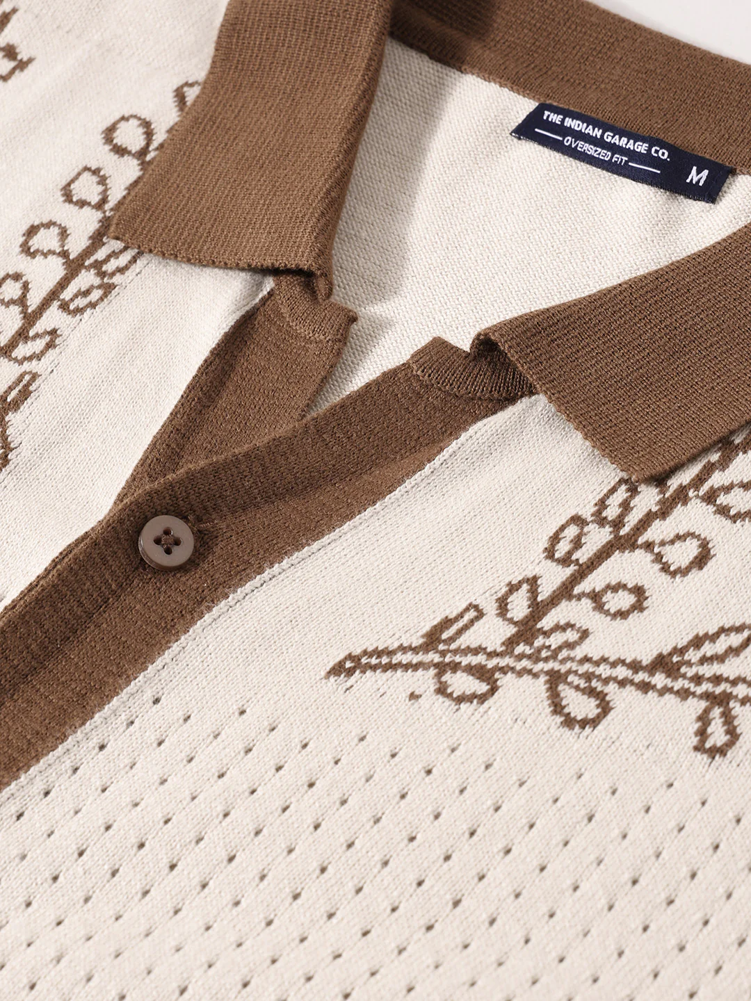 Men's Cream Oversized Fit Embroidered Flat Knit Shirt - Image 7