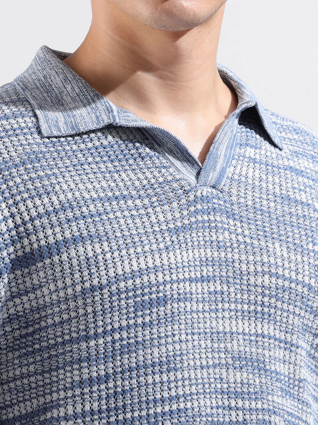 Men's Blue Oversized Fit Solid Flat Knit T-Shirt - Image 3