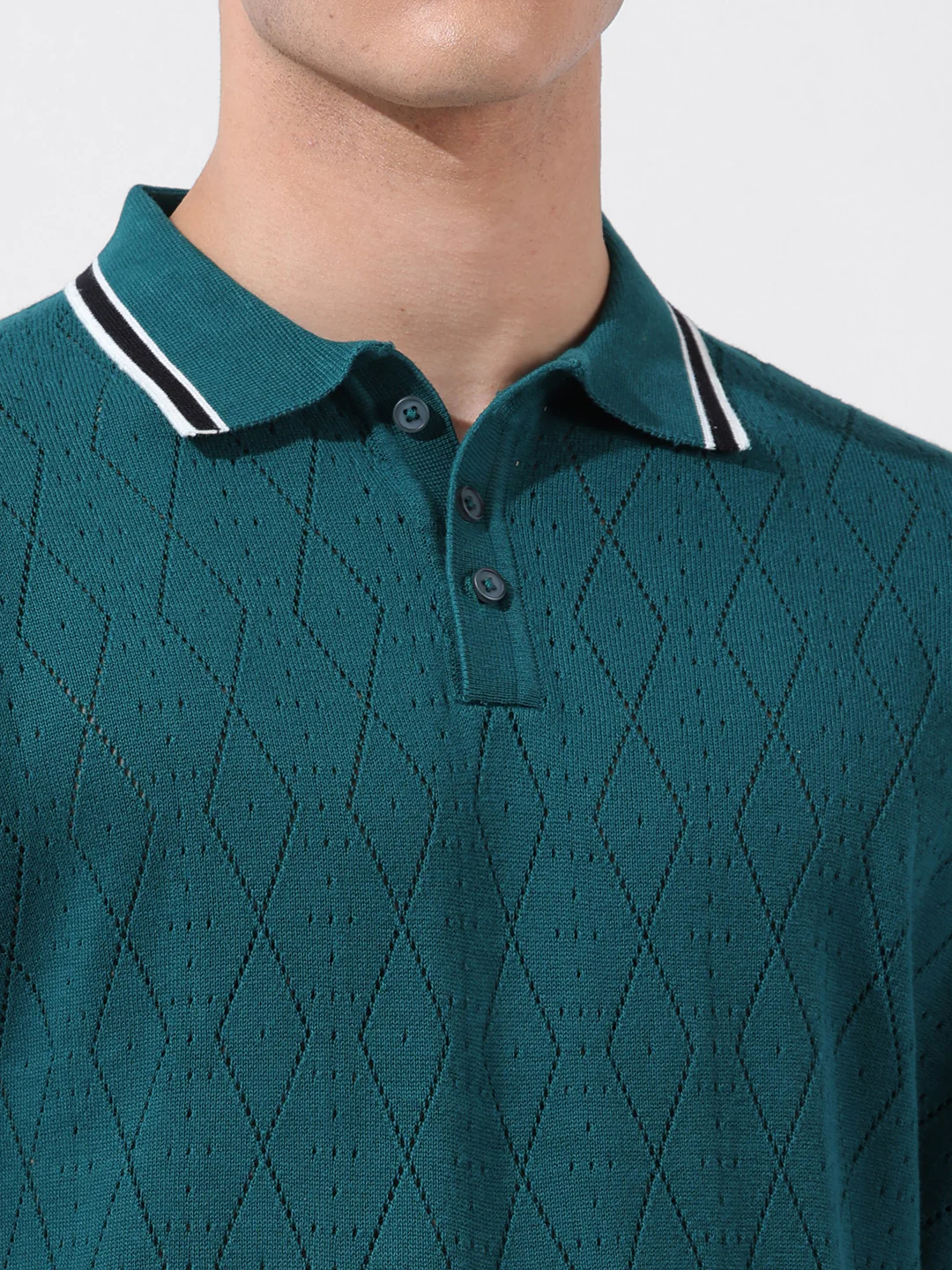 Men's Teal Oversized Fit Solid Flat Knit T-Shirt - Image 5