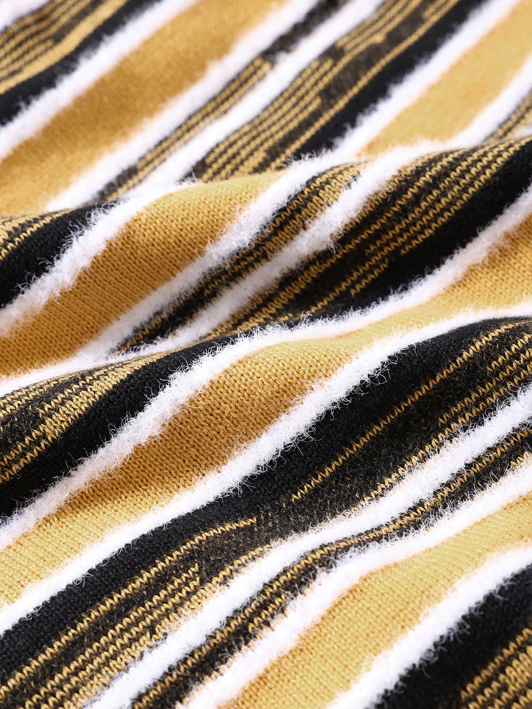 Men's Yellow Oversized Fit Striped Flat Knit T-Shirt - Image 8