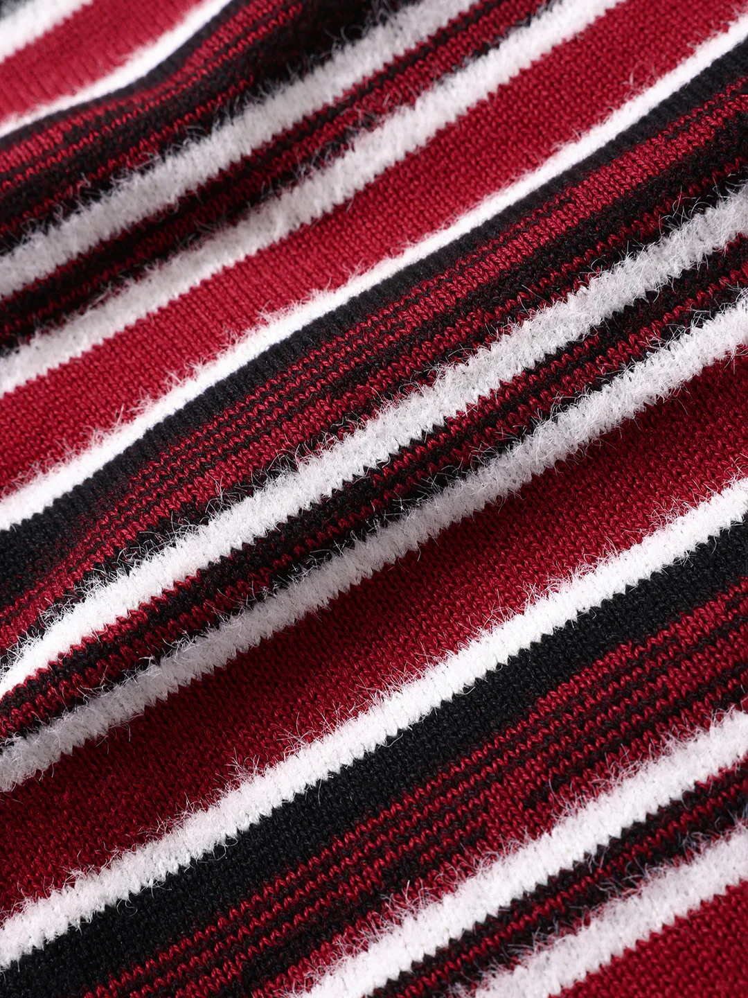 Men's Maroon Oversized Fit Striped Flat Knit T-Shirt - Image 7