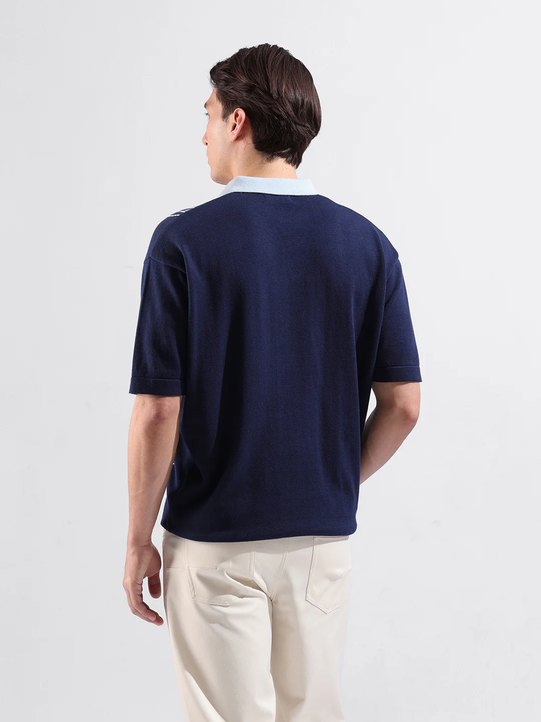 Men's Blue Oversized Fit Striped Flat Knit T-Shirt - Image 5
