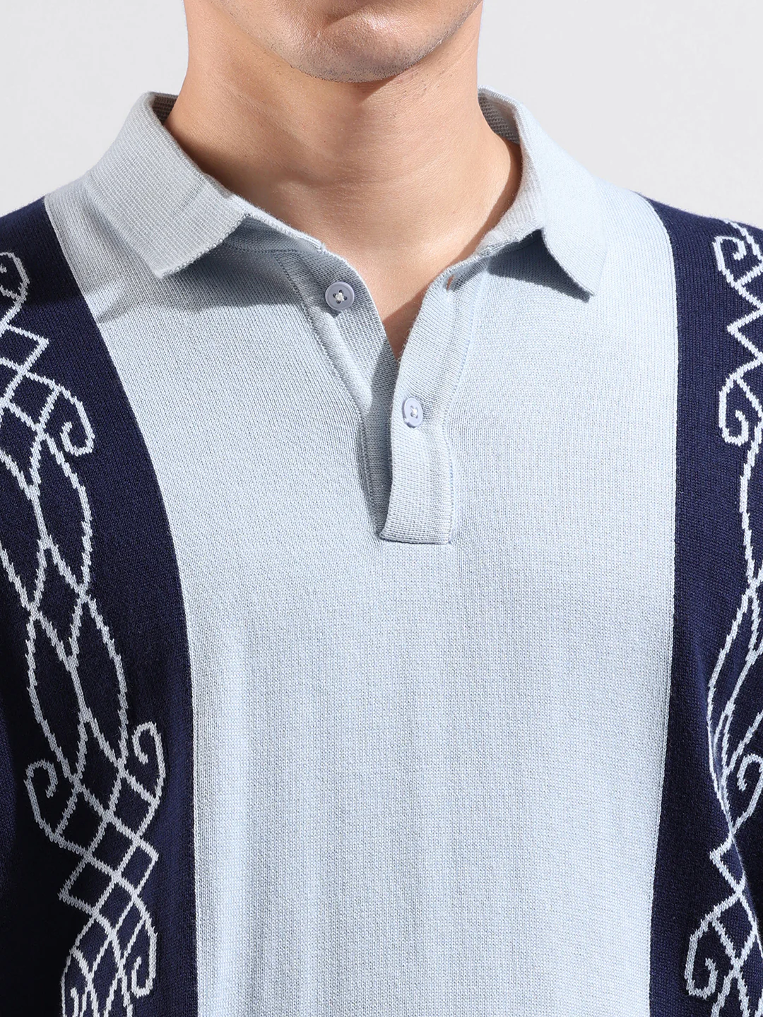 Men's Blue Oversized Fit Striped Flat Knit T-Shirt - Image 6