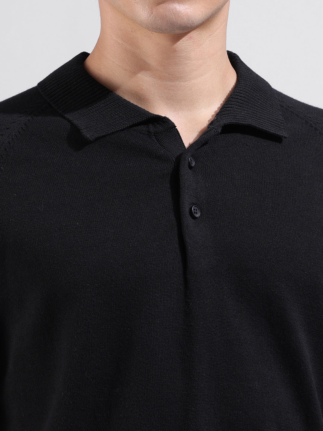 Men's Black Slim Fit Solid Flat Knit T-Shirt - Image 3