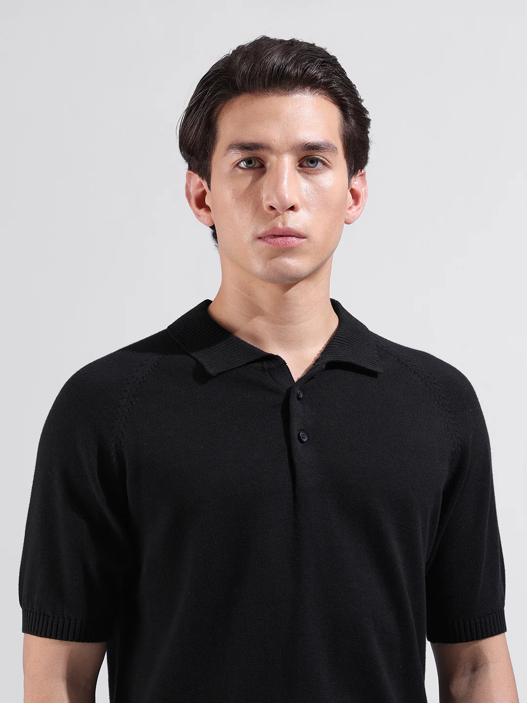 Men's Black Slim Fit Solid Flat Knit T-Shirt - Image 8
