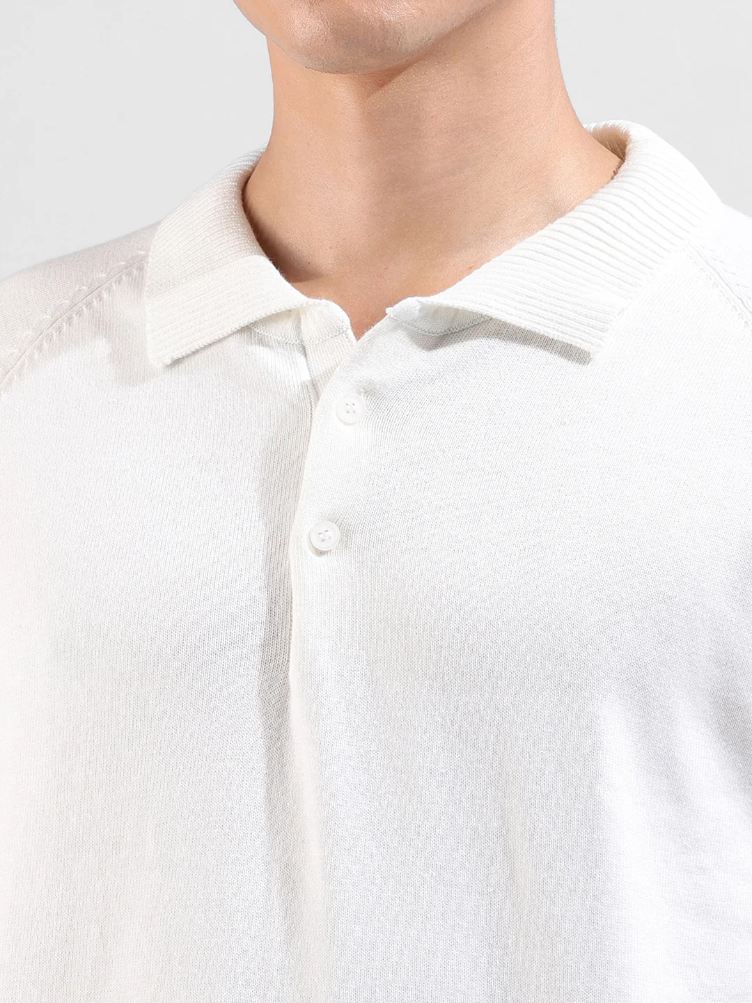 Men's White Slim Fit Solid Flat Knit T-Shirt - Image 3