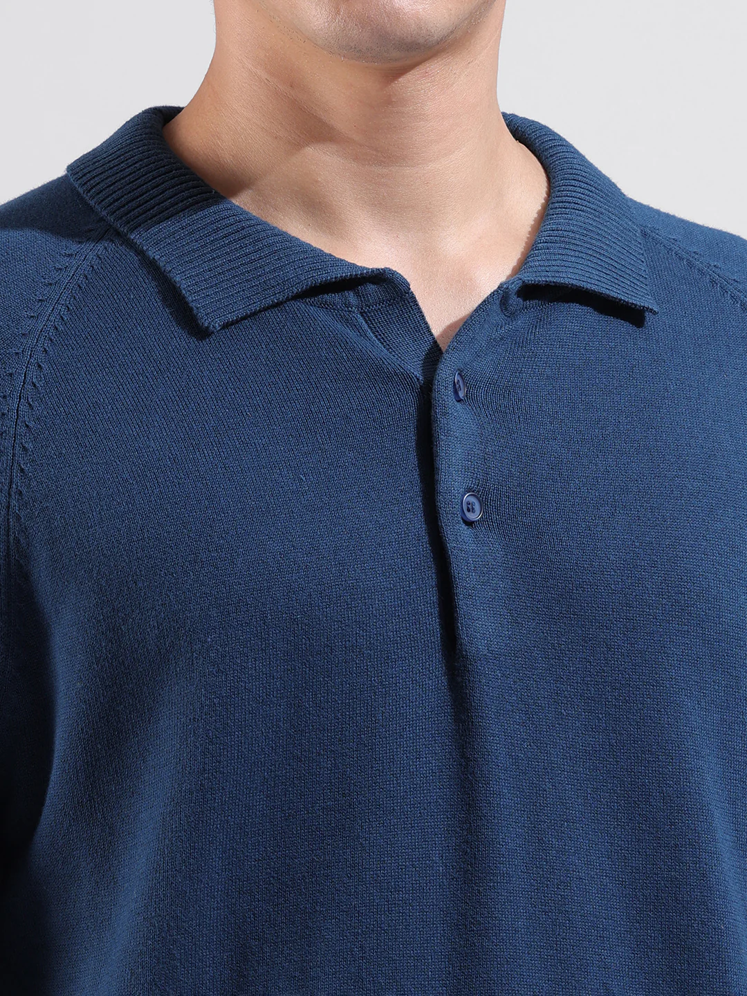 Men's Teal Slim Fit Solid Flat Knit T-Shirt - Image 3