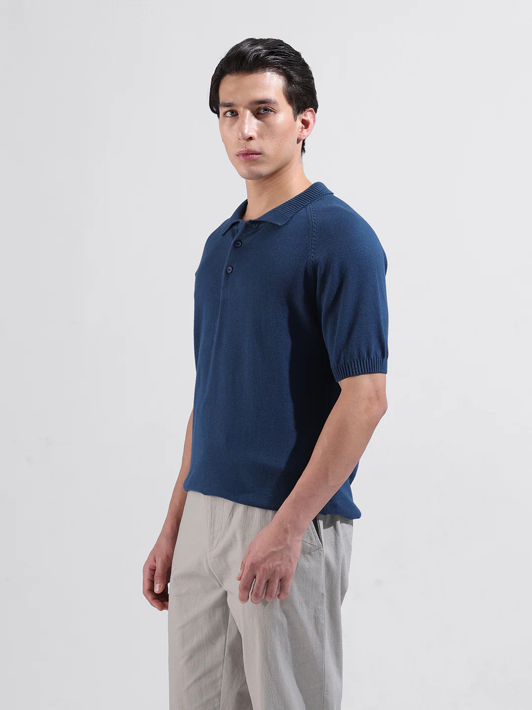 Men's Teal Slim Fit Solid Flat Knit T-Shirt - Image 4