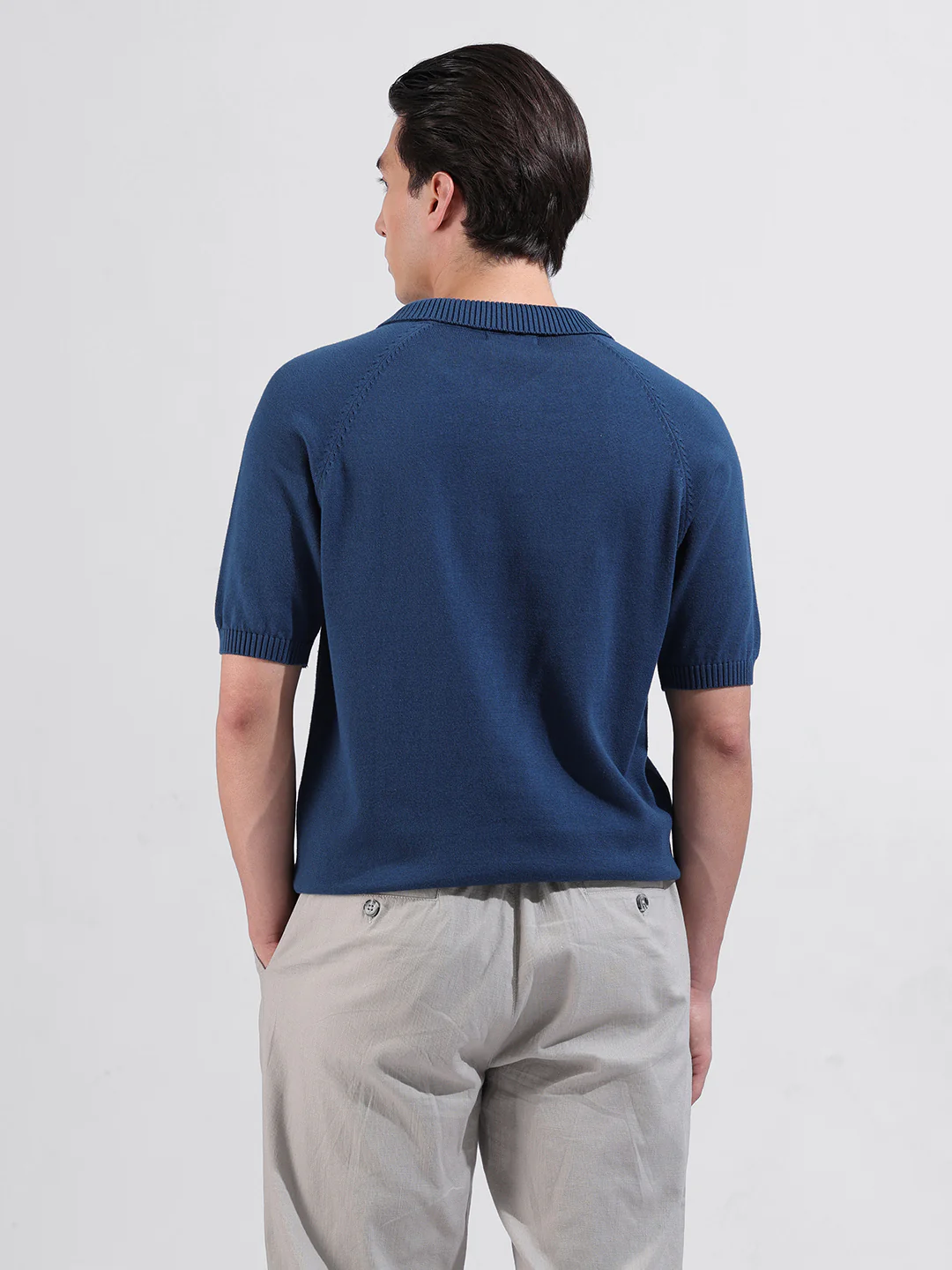 Men's Teal Slim Fit Solid Flat Knit T-Shirt - Image 5