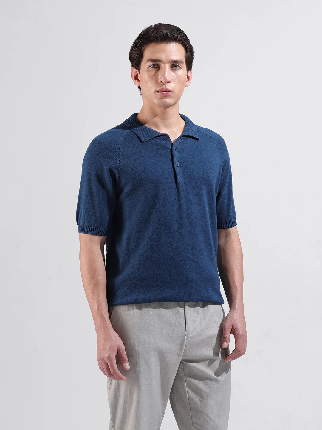 Men's Teal Slim Fit Solid Flat Knit T-Shirt - Image 6