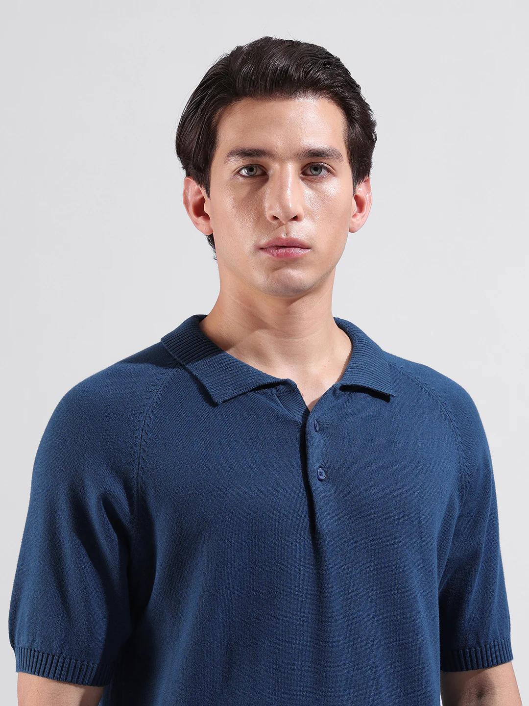 Men's Teal Slim Fit Solid Flat Knit T-Shirt - Image 7