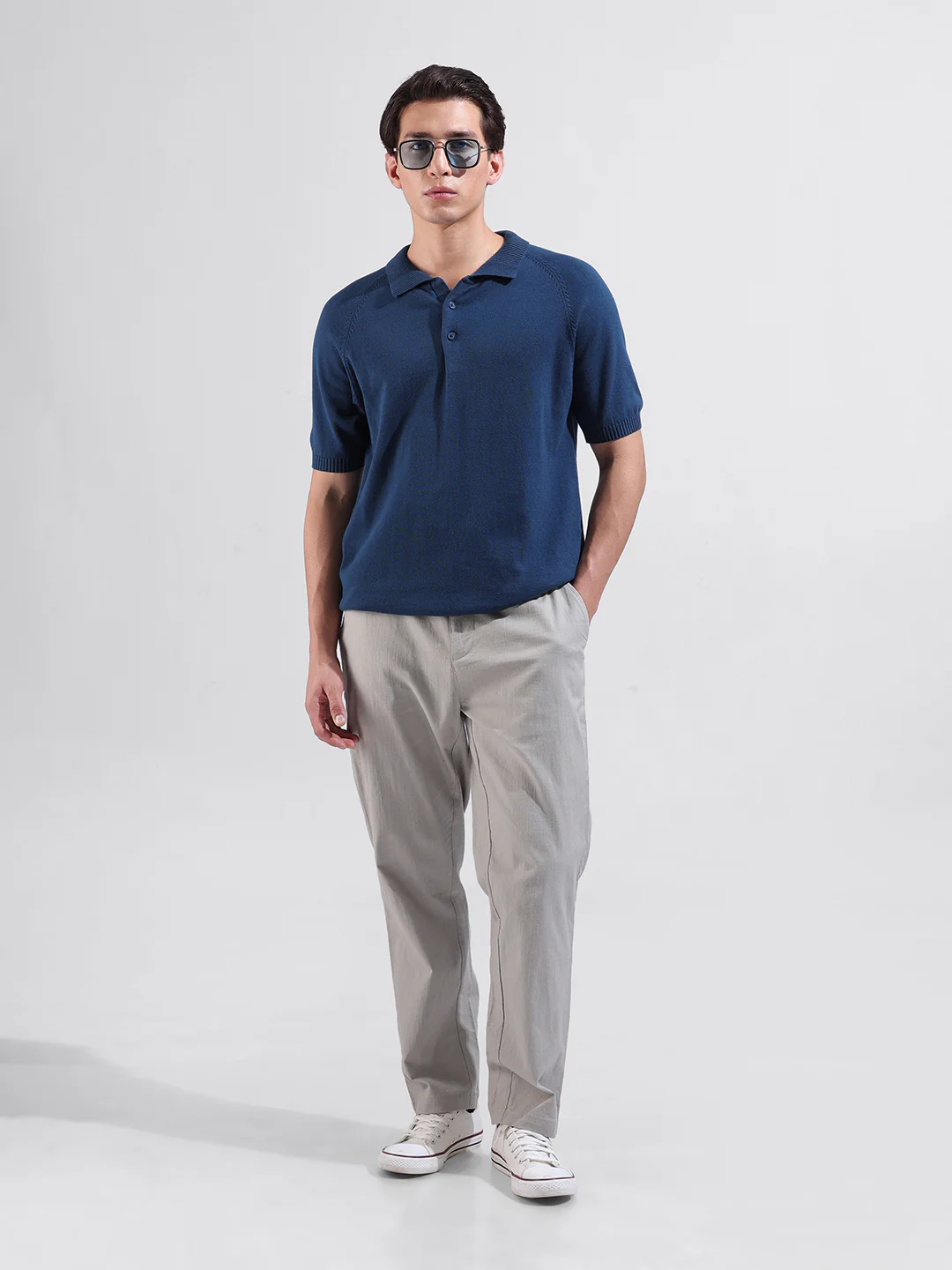 Men's Teal Slim Fit Solid Flat Knit T-Shirt - Image 8