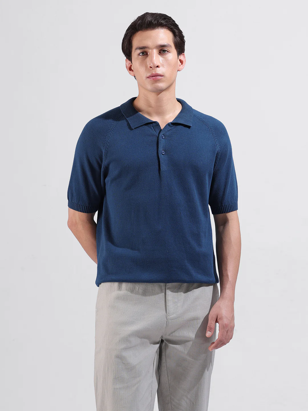 Men's Teal Slim Fit Solid Flat Knit T-Shirt - Image 9