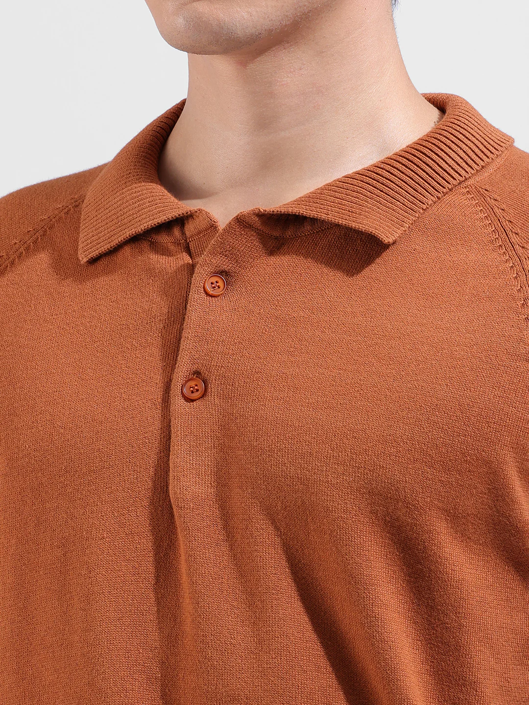 Men's Rust Slim Fit Striped Flat Knit T-Shirt - Image 3