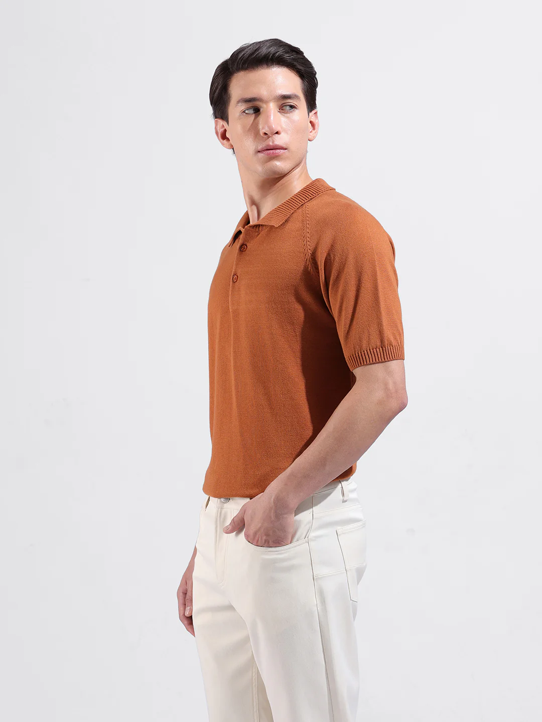 Men's Rust Slim Fit Striped Flat Knit T-Shirt - Image 4