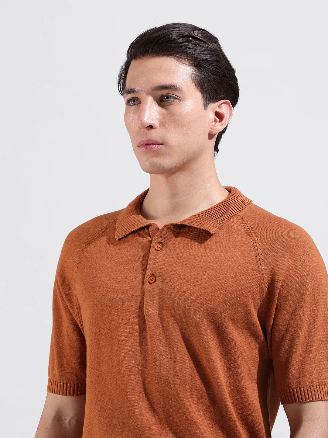 Men's Rust Slim Fit Striped Flat Knit T-Shirt - Image 5