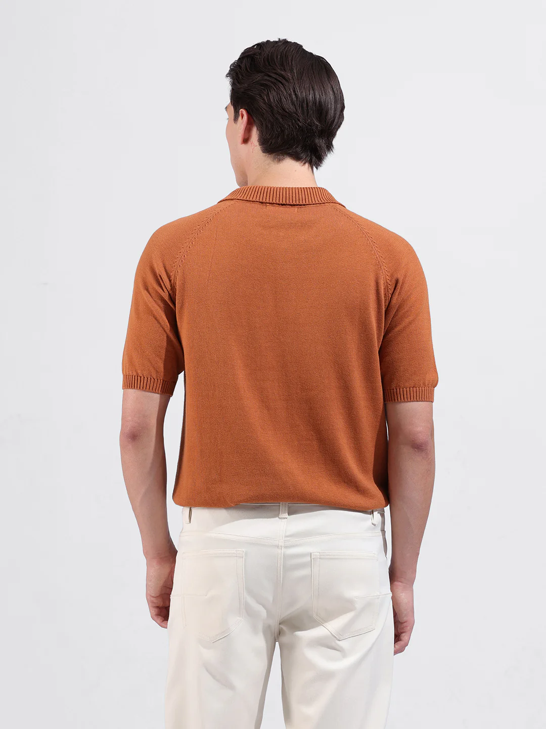 Men's Rust Slim Fit Striped Flat Knit T-Shirt - Image 6