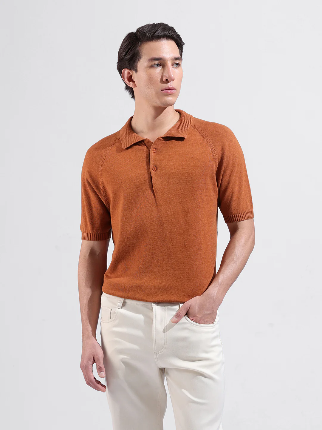 Men's Rust Slim Fit Striped Flat Knit T-Shirt - Image 7
