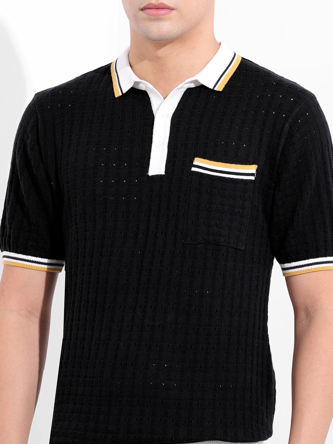 Men's Black Slim Fit Solid Flat Knit T-Shirt - Image 3