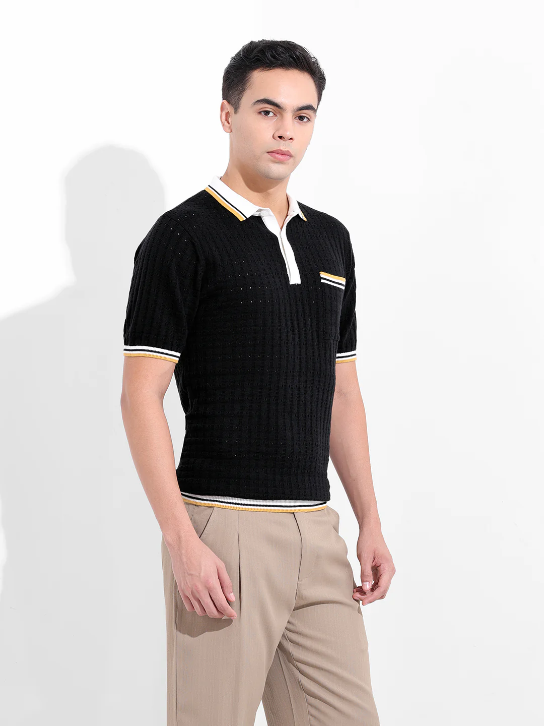Men's Black Slim Fit Solid Flat Knit T-Shirt - Image 5