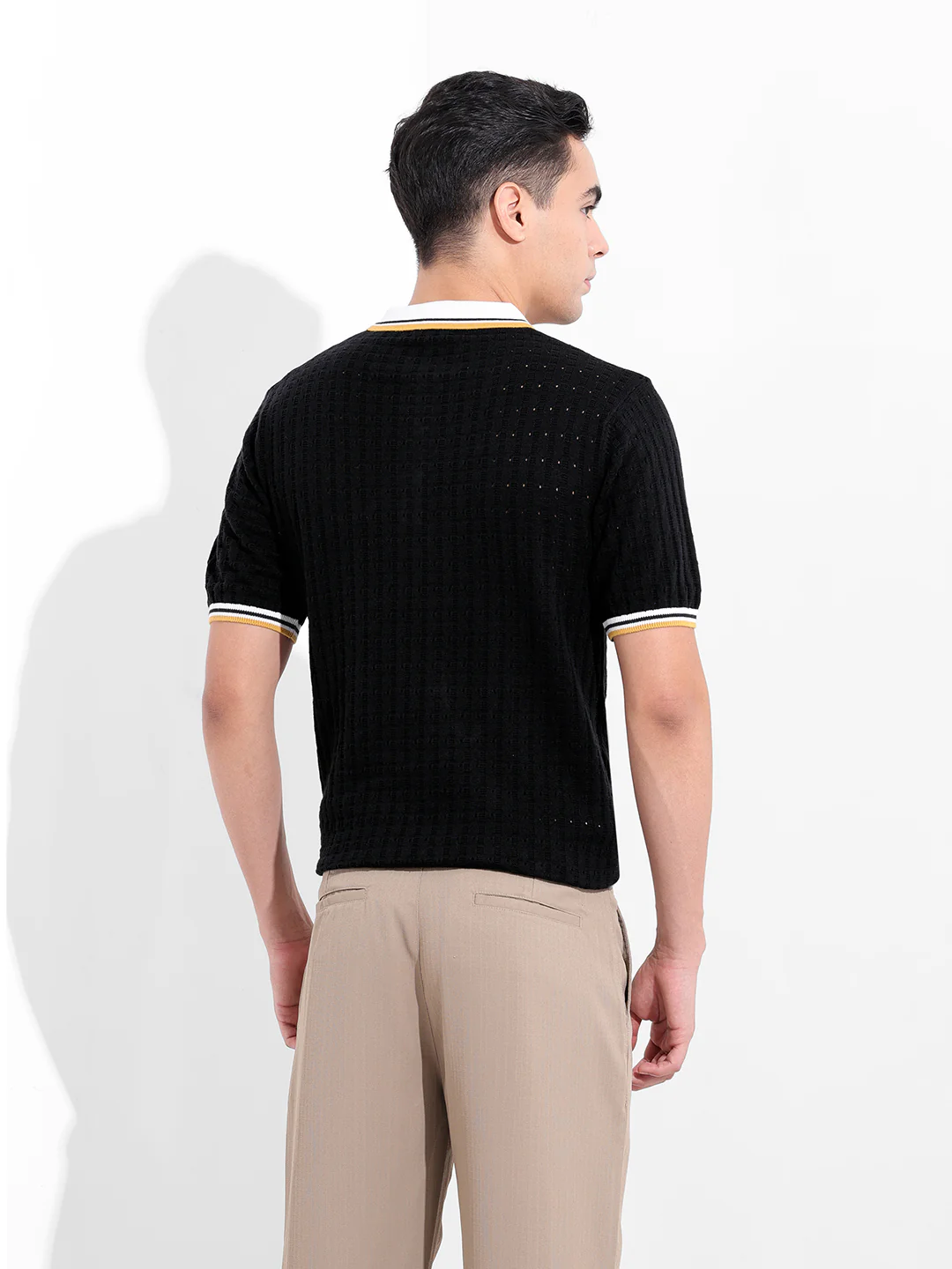 Men's Black Slim Fit Solid Flat Knit T-Shirt - Image 6