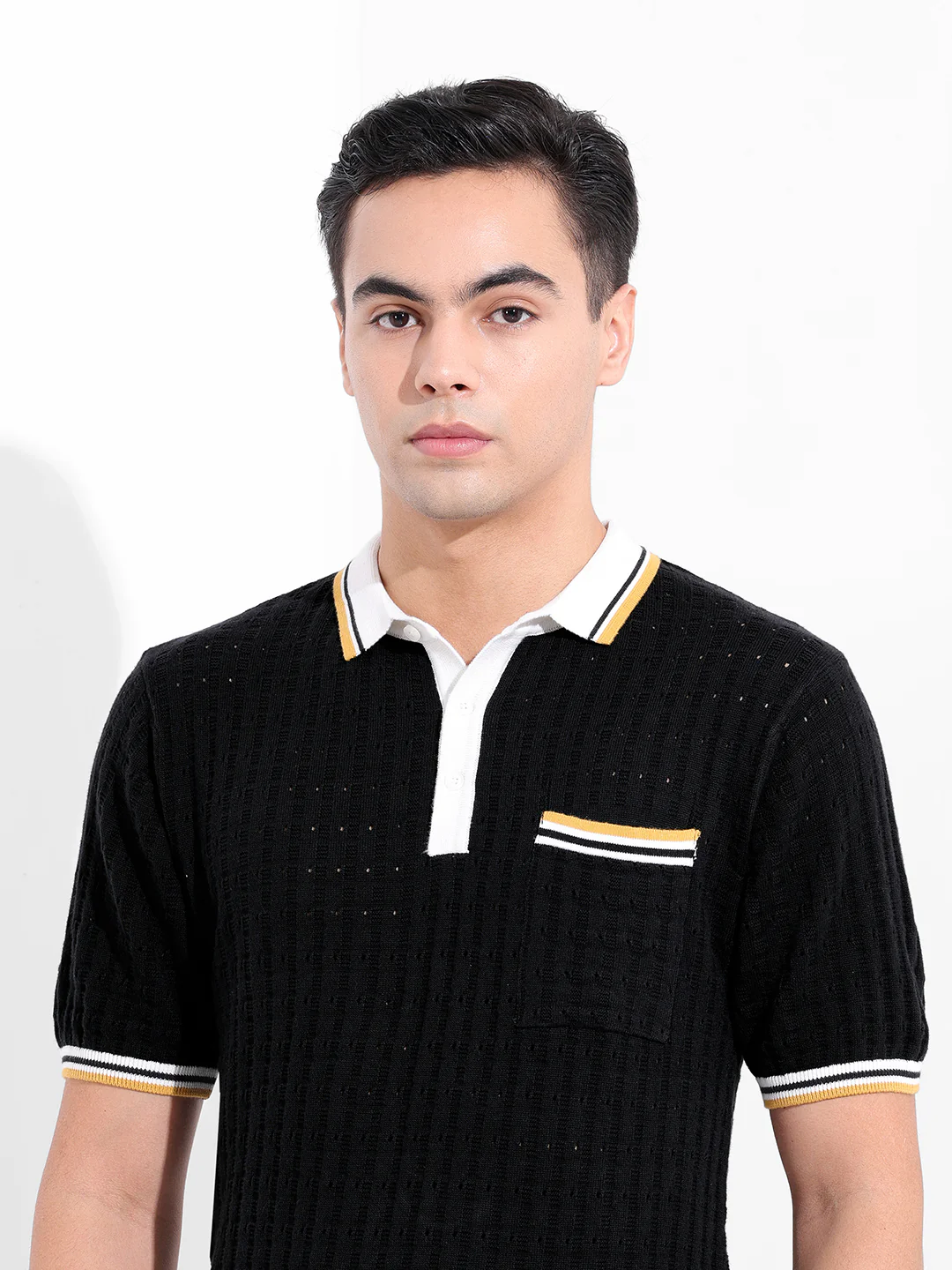 Men's Black Slim Fit Solid Flat Knit T-Shirt - Image 7