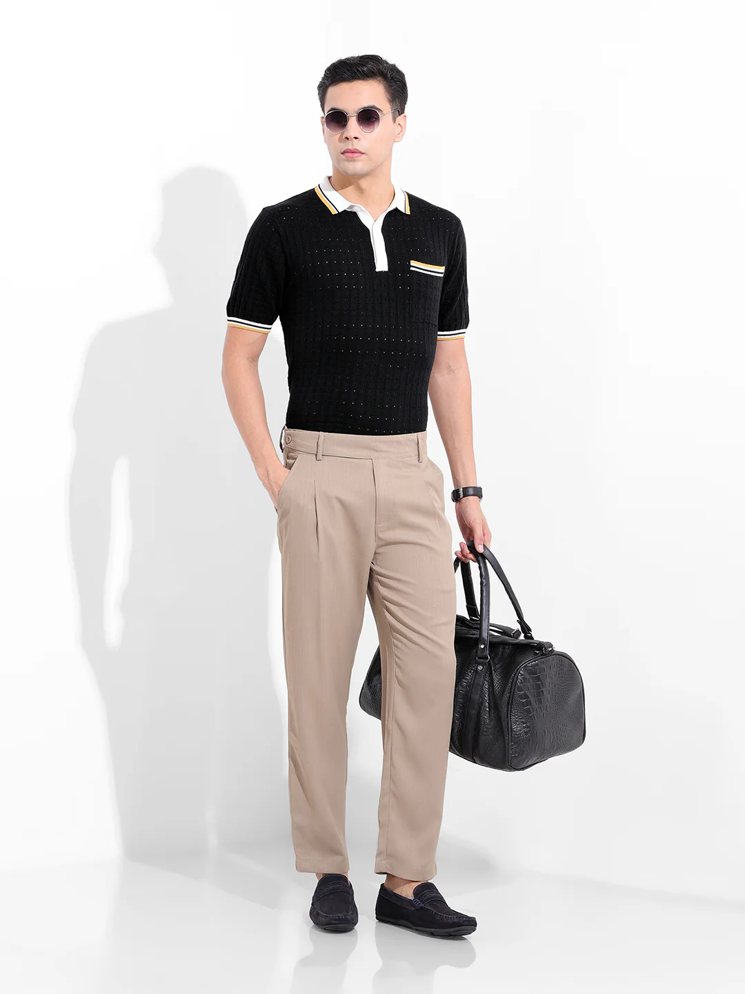Men's Black Slim Fit Solid Flat Knit T-Shirt - Image 9